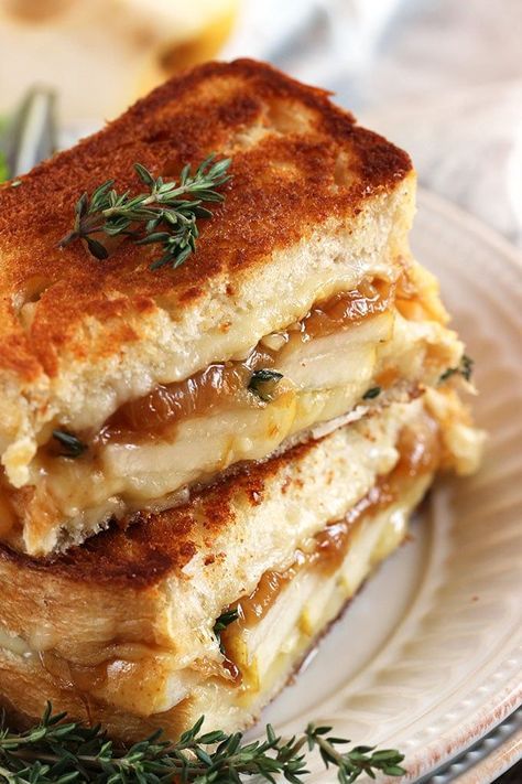 20 Super Sandwich Recipes - Caramelized Onion Pear Grilled Cheese Sandwich