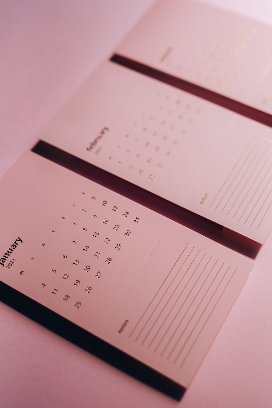 calendar with inscriptions and numbers on office table