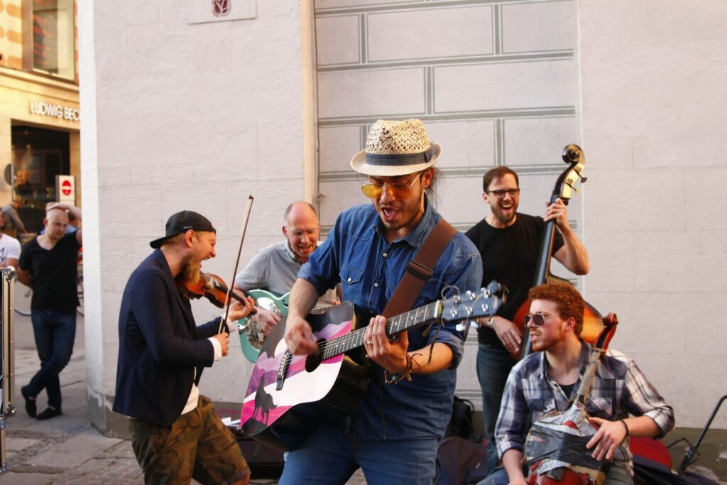 group of men playing musical instruments