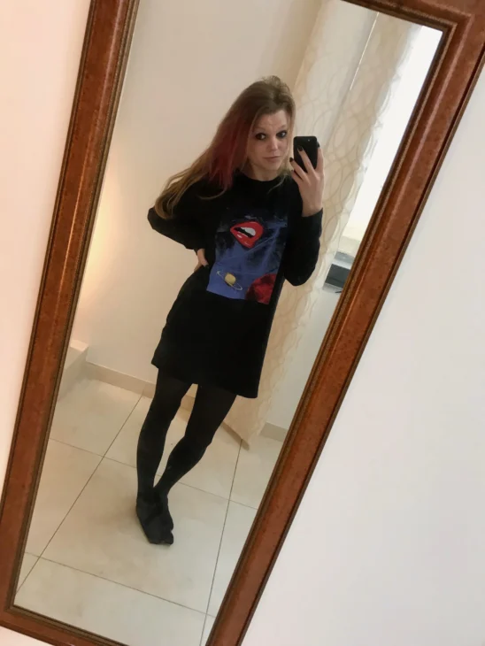 Black Lips Printed Oversized T-Shirt Dress